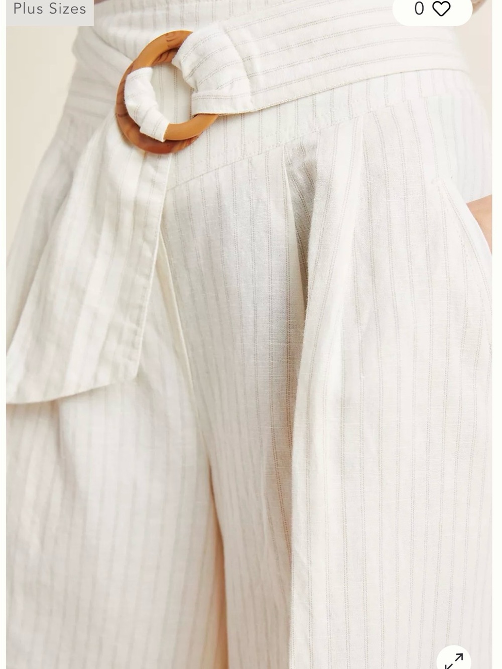 Anthropologie Cream Striped Linen Blend Wide-Leg Belted Pants Culottes Size 0 - Picture 3 of 11